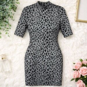 Topshop Dress Silver Sparkle Black Animal Print 6